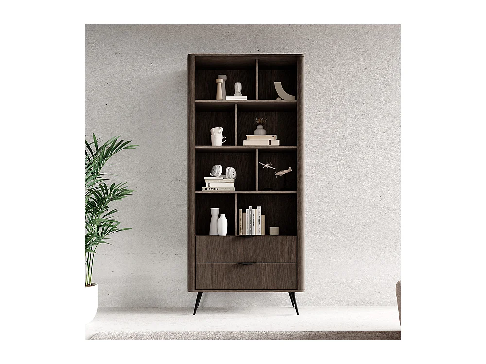 Libreria moderna 88x194 cm con 8 vani e 2 cassetti quercia scuro LBLK3