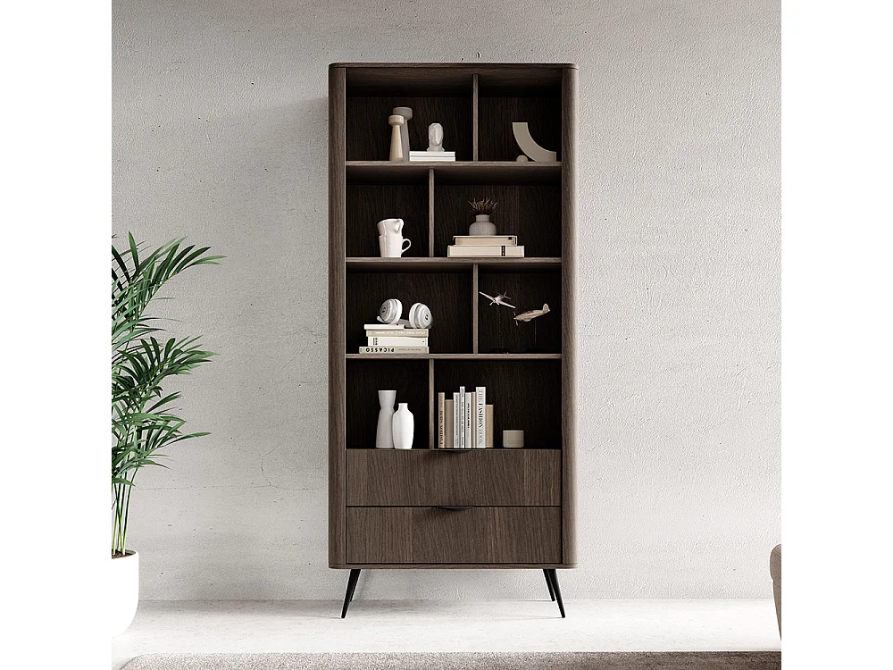 Libreria moderna 88x194 cm con 8 vani e 2 cassetti quercia scuro LBLK3