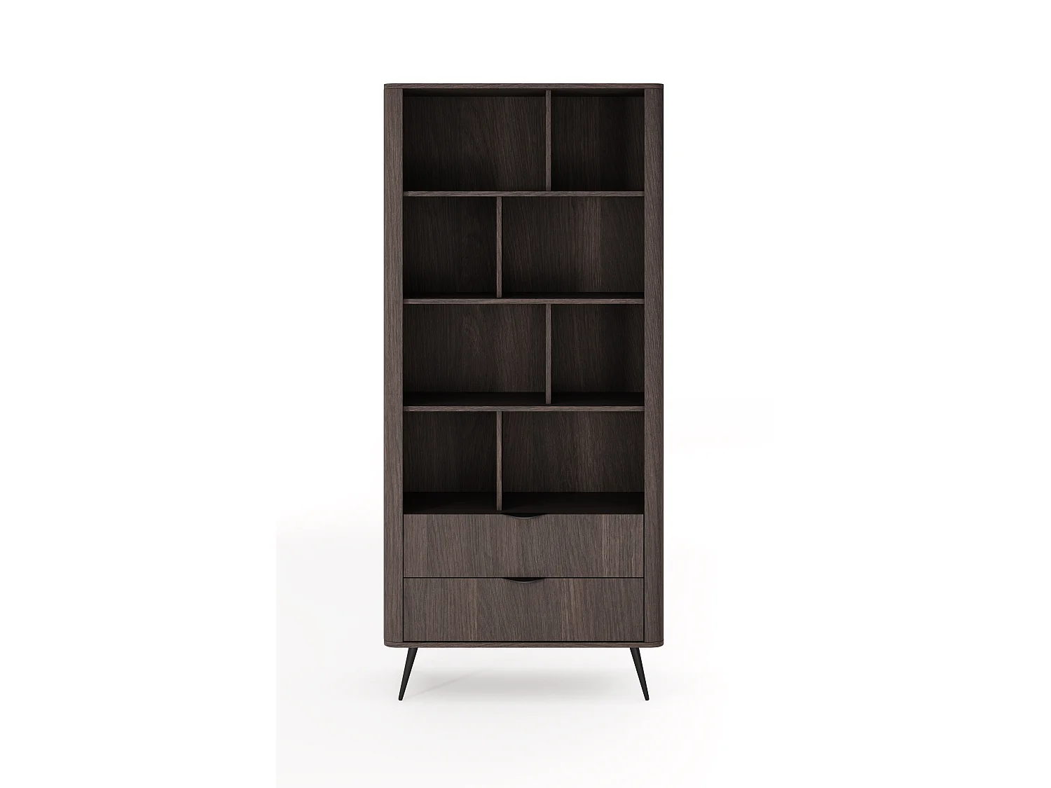 Libreria moderna 88x194 cm con 8 vani e 2 cassetti quercia scuro LBLK3