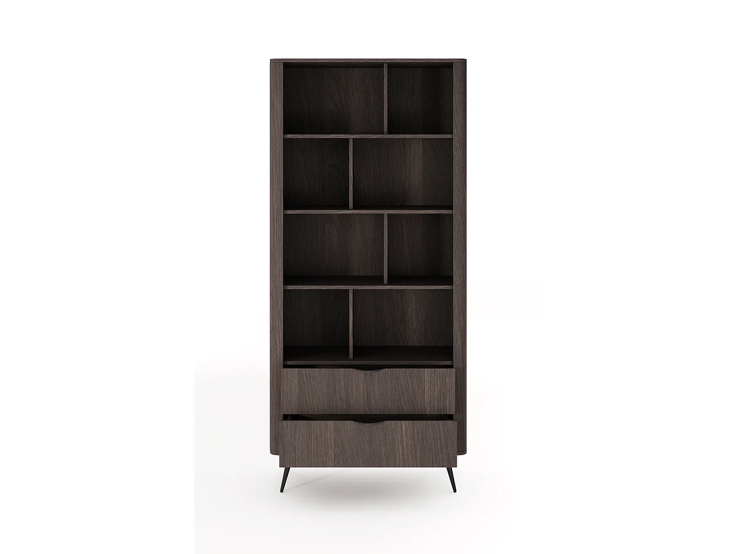 Libreria moderna 88x194 cm con 8 vani e 2 cassetti quercia scuro LBLK3
