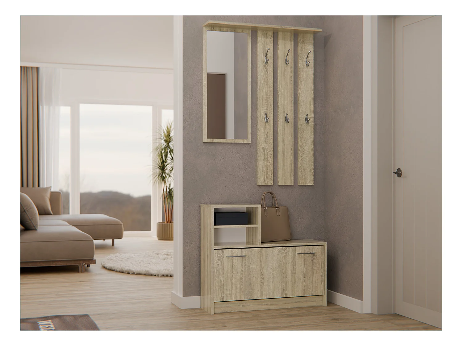 Mobile ingresso con specchio 85x180 cm rovere chiaro MIT1