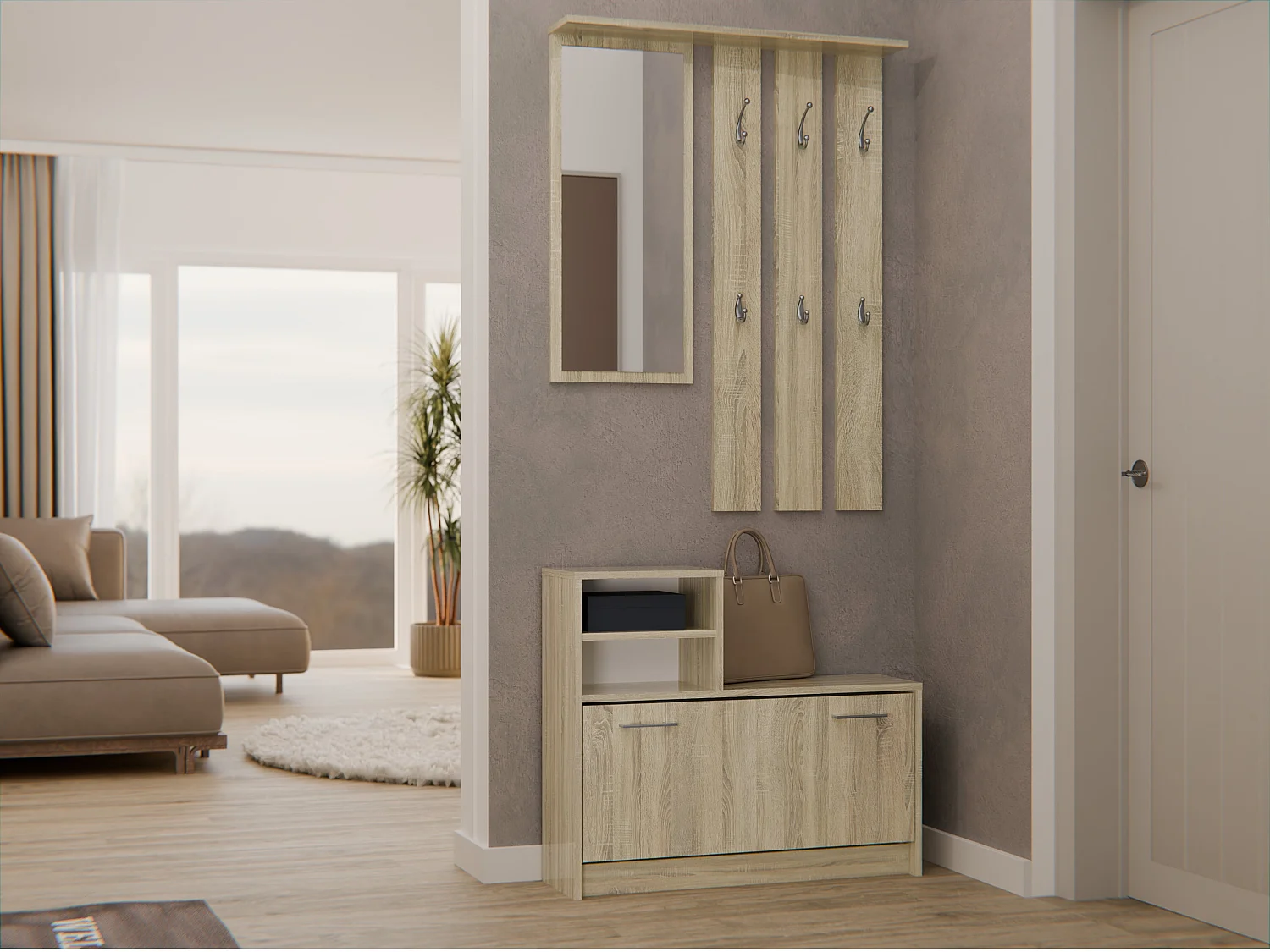 Mobile ingresso con specchio 85x180 cm rovere chiaro MIT1