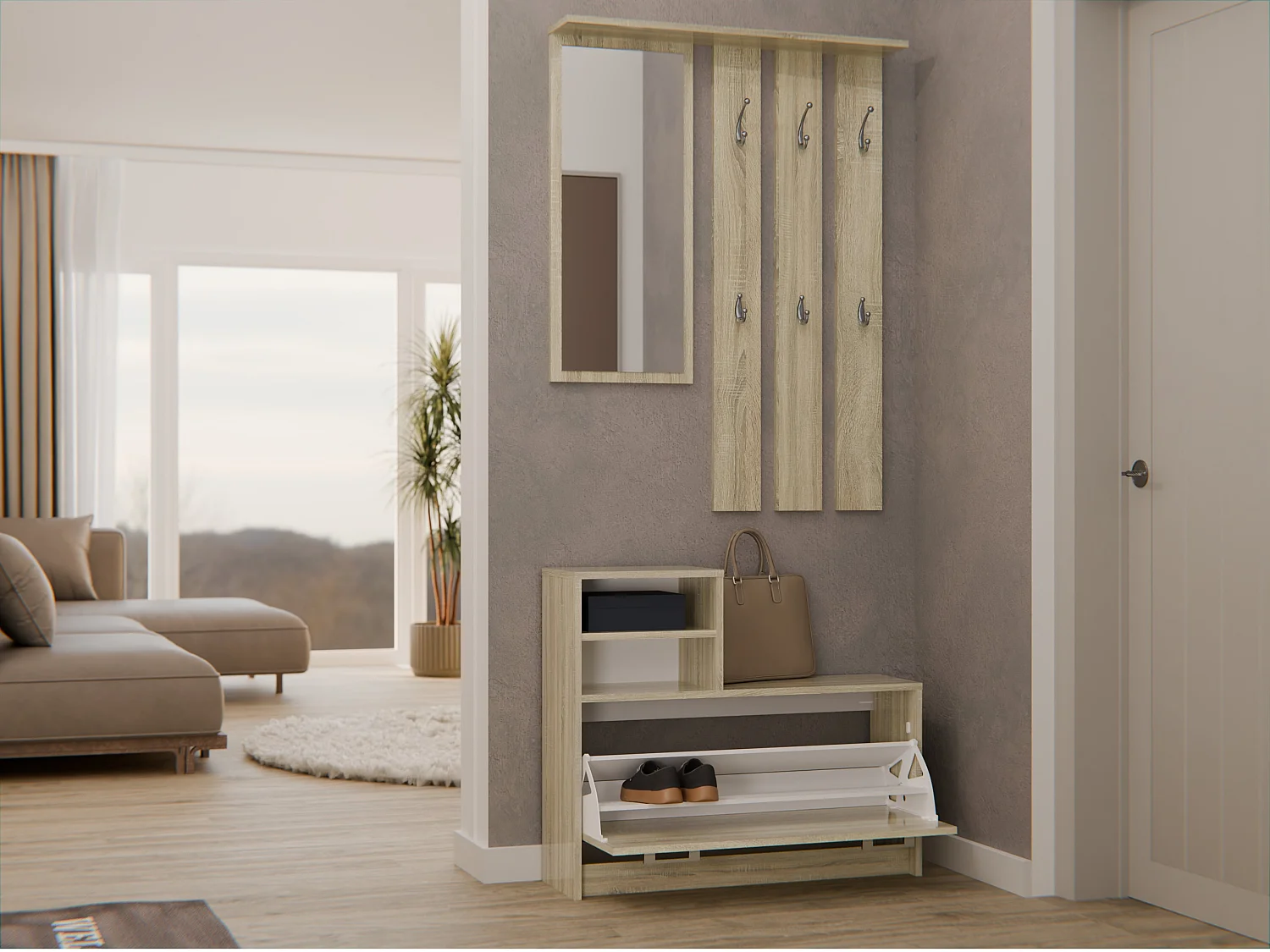 Mobile ingresso con specchio 85x180 cm rovere chiaro MIT1