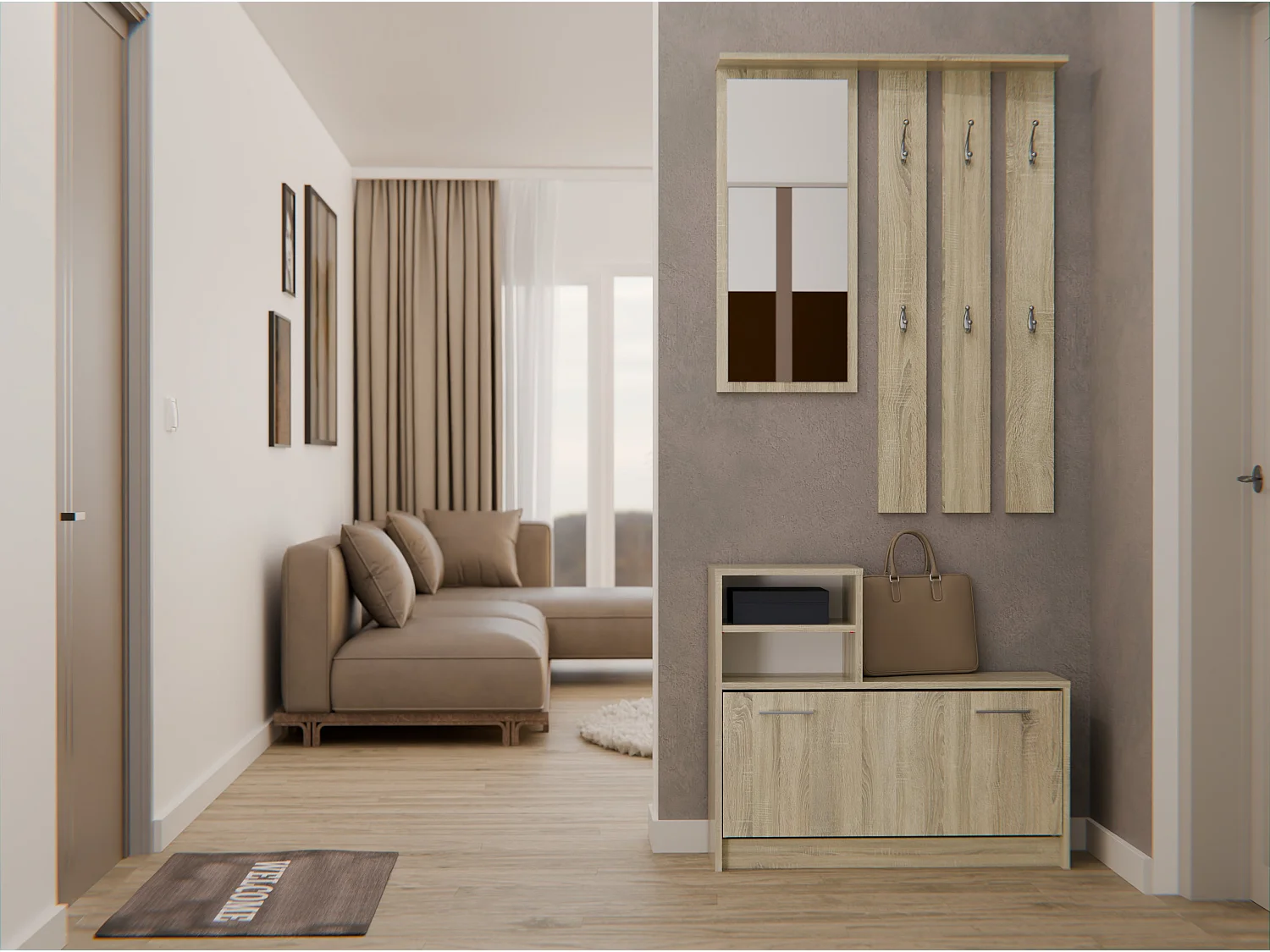 Mobile ingresso con specchio 85x180 cm rovere chiaro MIT1