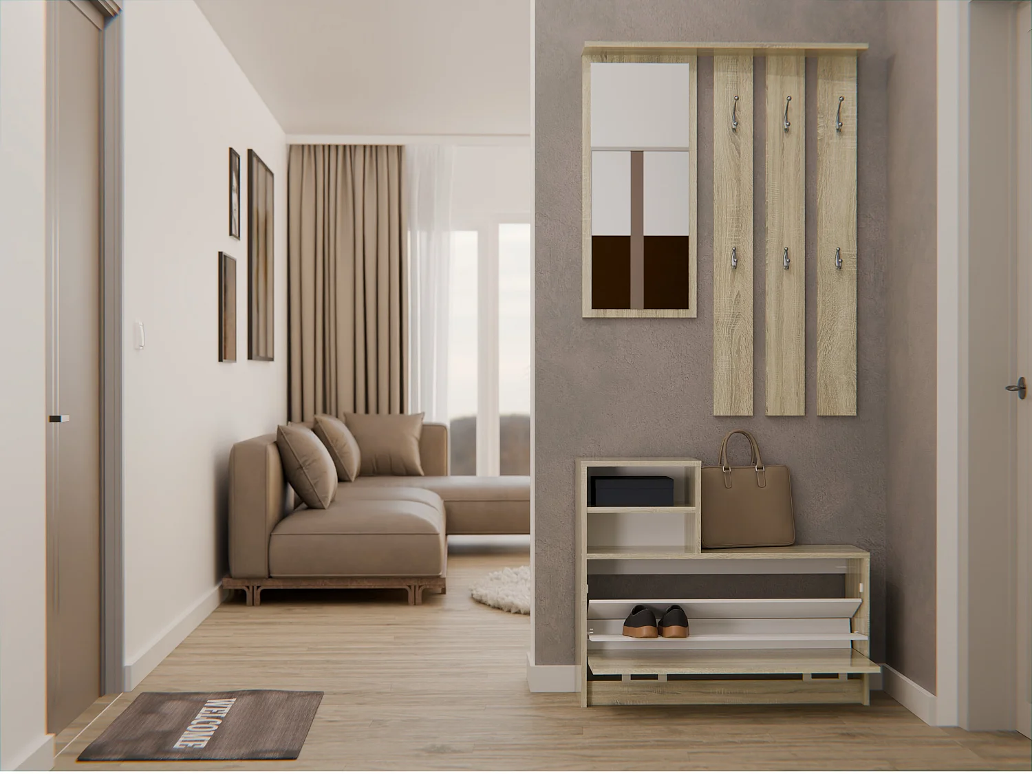 Mobile ingresso con specchio 85x180 cm rovere chiaro MIT1