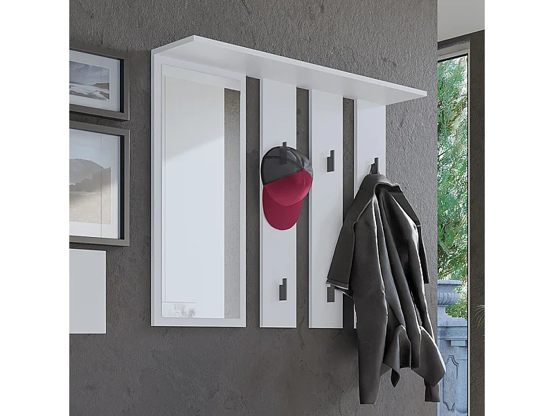 Appendiabiti a parete con specchio 100x81,5 cm bianco MIT9
