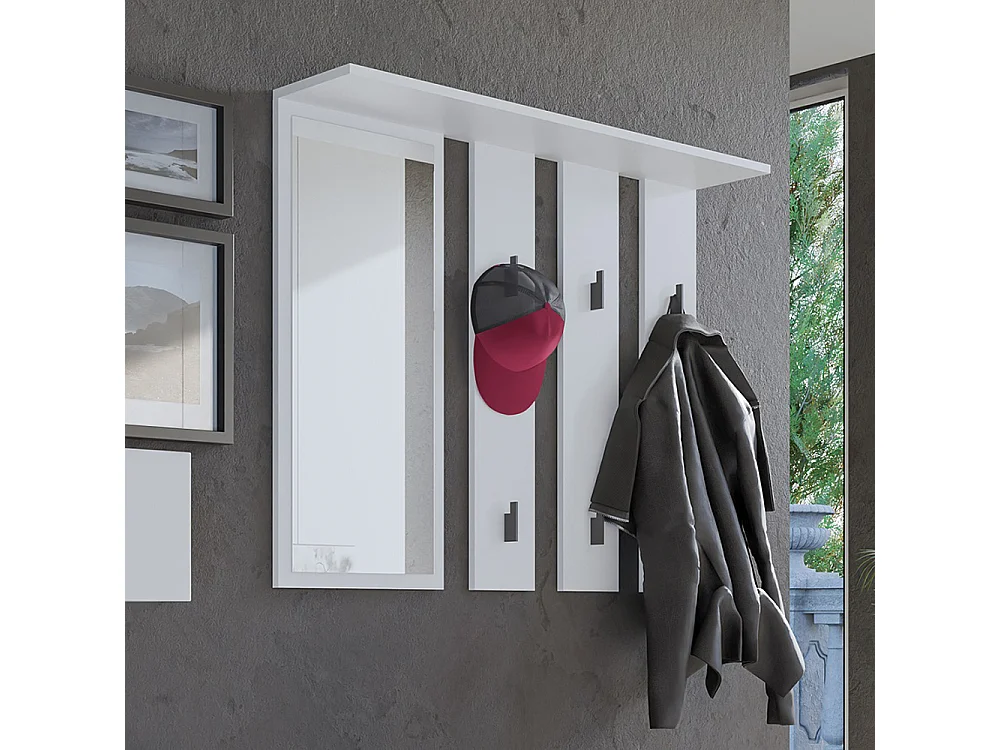Appendiabiti a parete con specchio 100x81,5 cm bianco MIT9