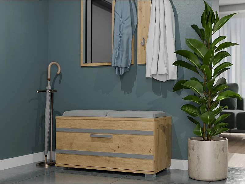 Mobile ingresso appendiabiti e scarpiera rovere e grigio MIT2