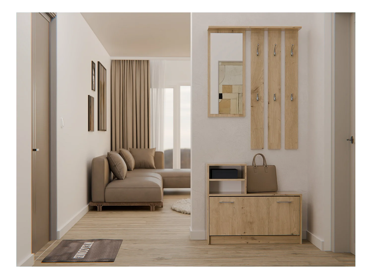 Mobile ingresso con specchio 85x180 cm rovere MIT1
