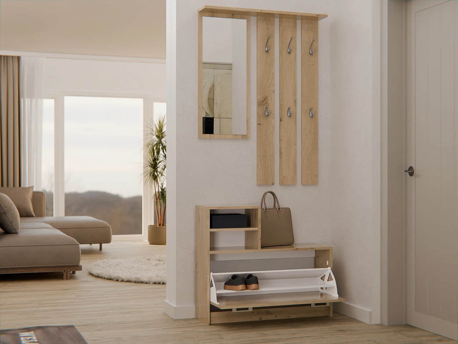 Mobile ingresso con specchio 85x180 cm rovere MIT1
