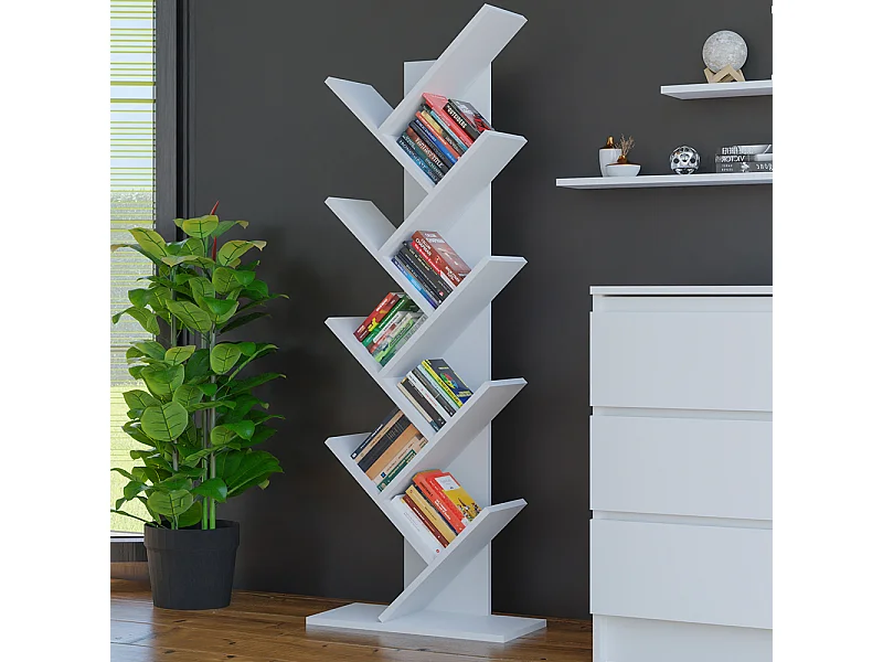 Libreria moderna 50×142×25 cm ad albero bianca LBT10