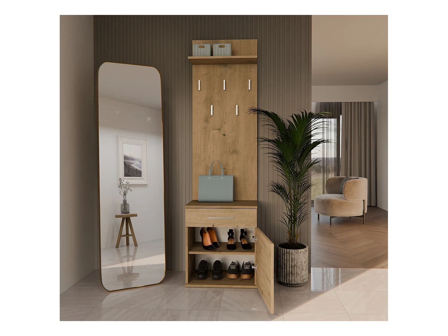 Appendiabiti con scarpiera moderno rovere MIT8