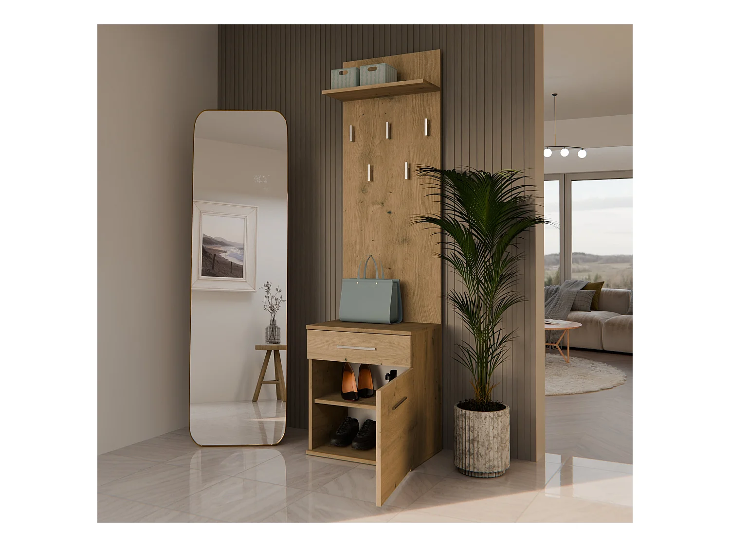 Appendiabiti con scarpiera moderno rovere MIT8