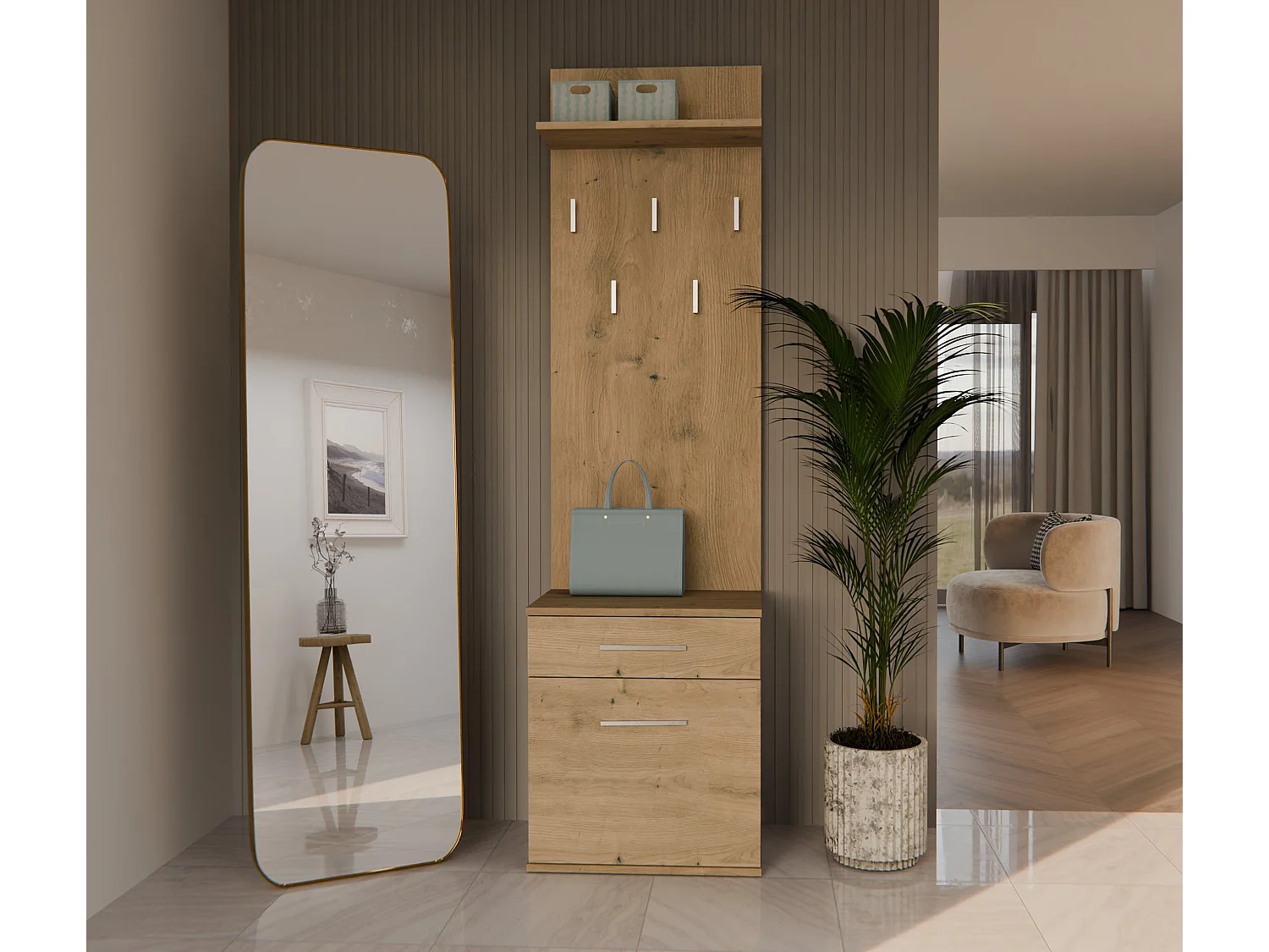 Appendiabiti con scarpiera moderno rovere MIT8