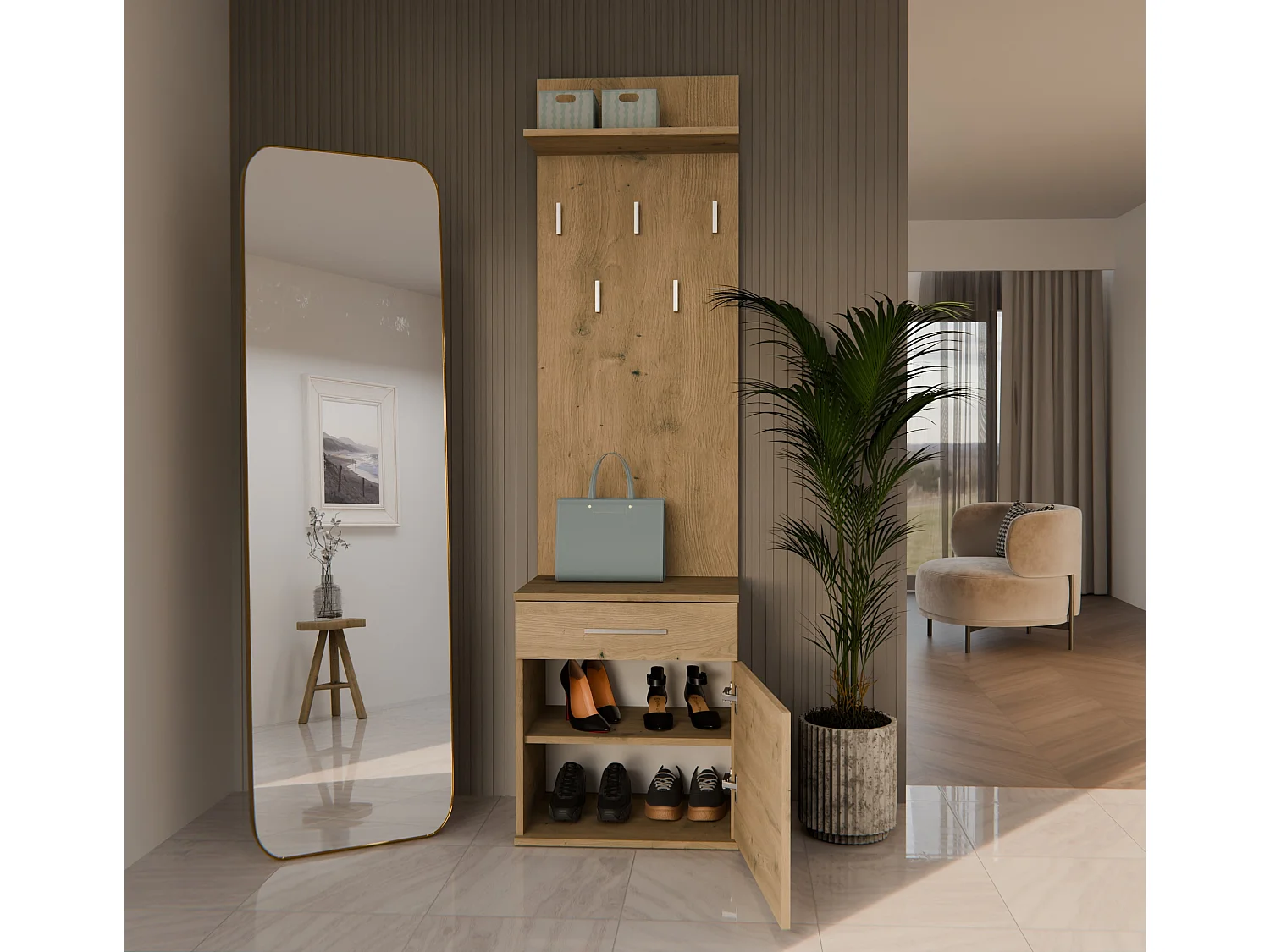 Appendiabiti con scarpiera moderno rovere MIT8