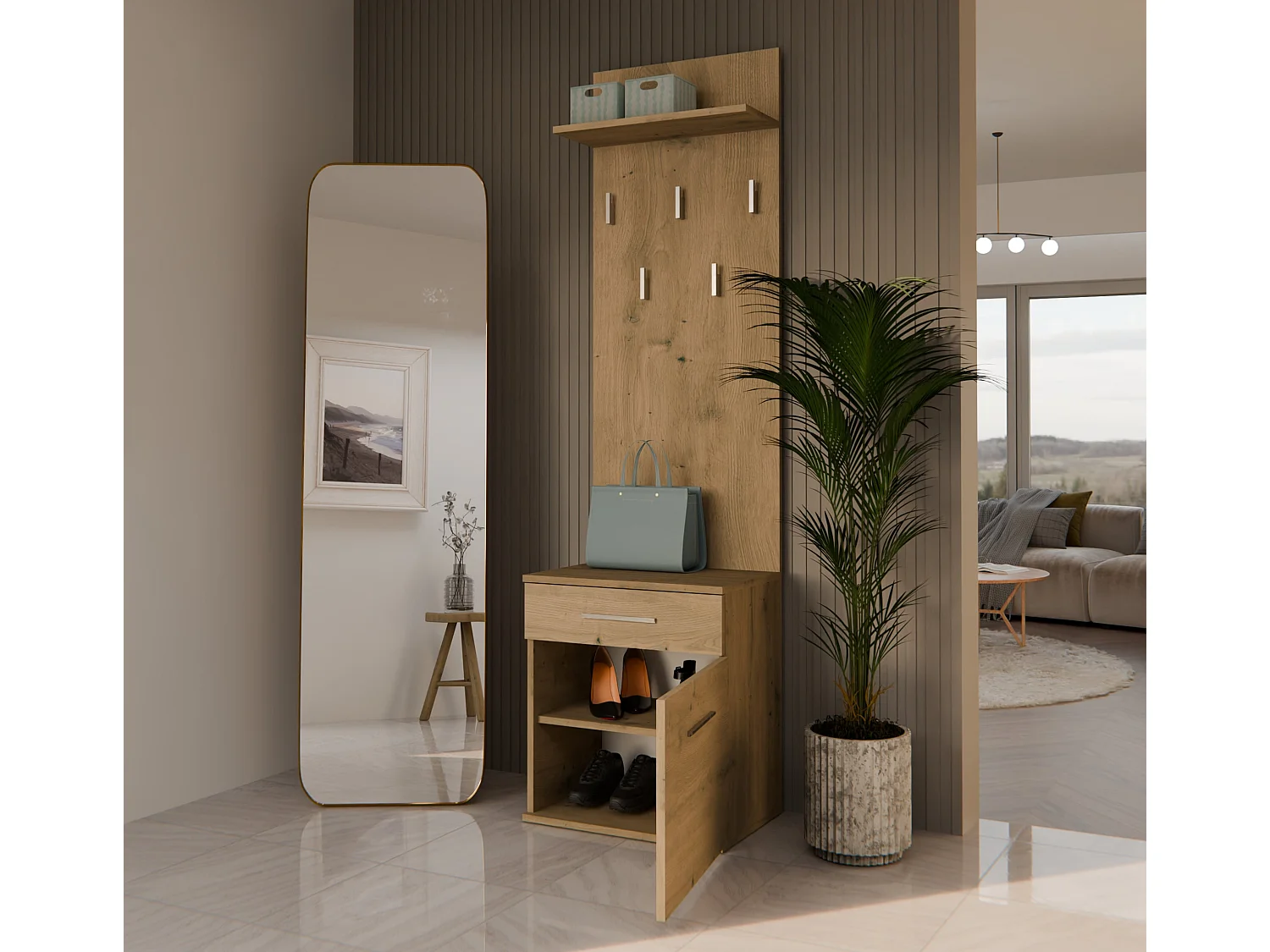 Appendiabiti con scarpiera moderno rovere MIT8