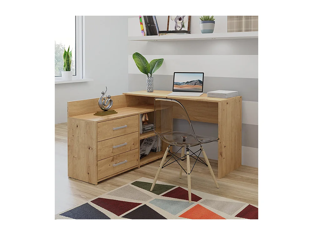 Scrivania angolare moderna con 3 cassetti rovere SCT7