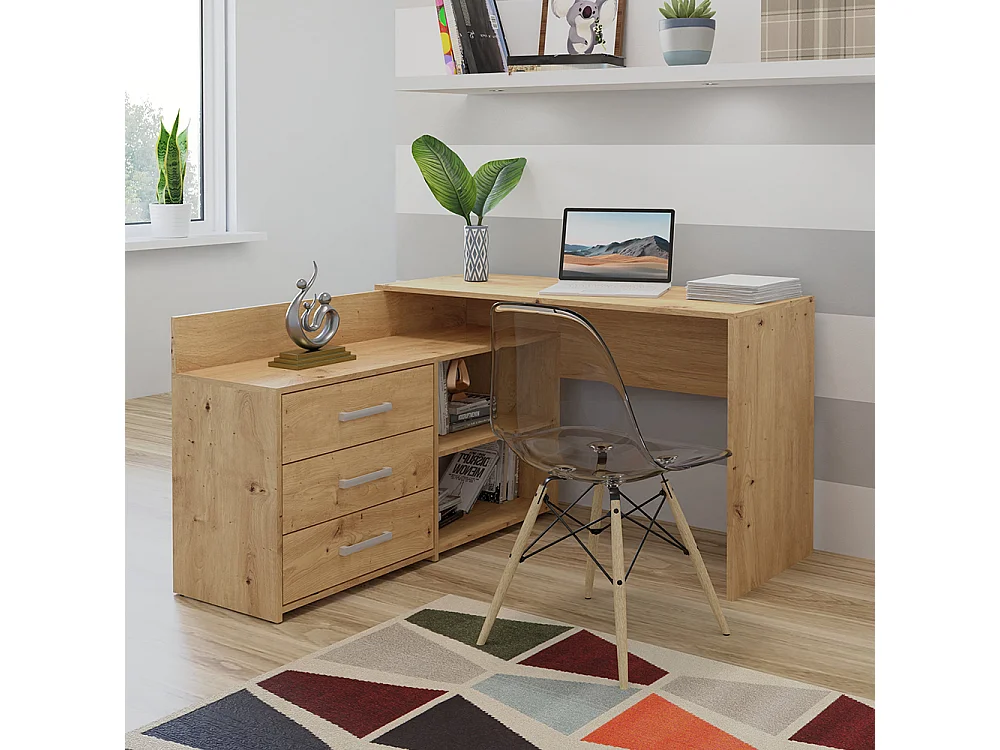 Scrivania angolare moderna con 3 cassetti rovere SCT7