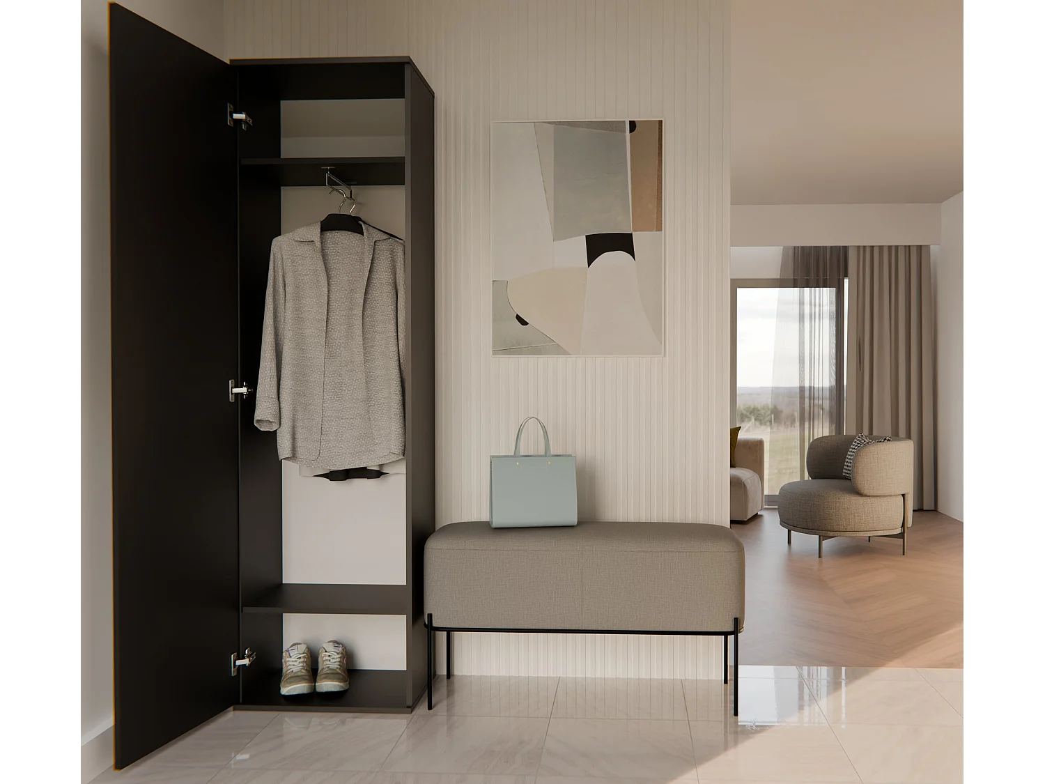 Armadio guardaroba per ingresso nero MIT4