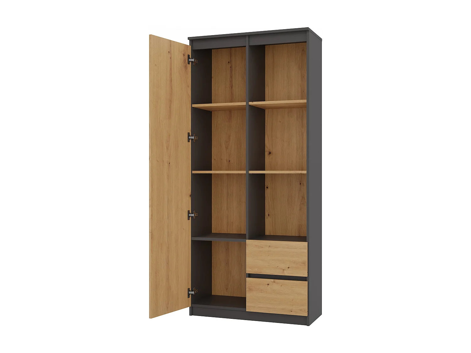Libreria moderna 80x180x35 cm con anta e cassetti rovere e antracite LBT7