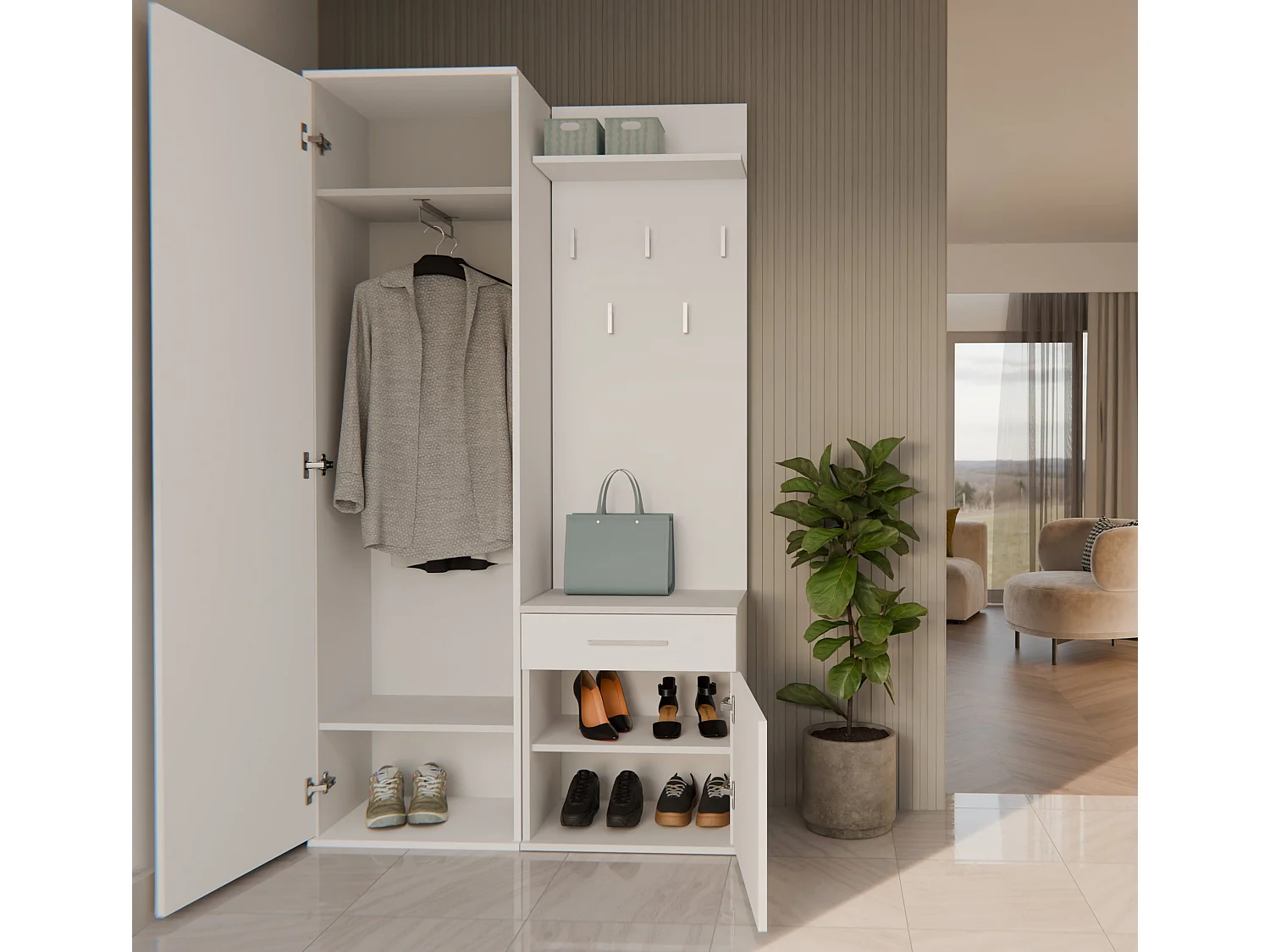 Mobile ingresso con specchio bianco MIT3