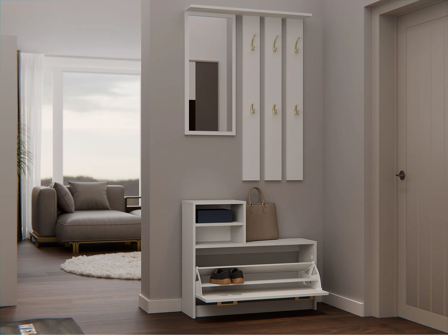 Mobile ingresso con specchio 85x180 cm beige MIT1