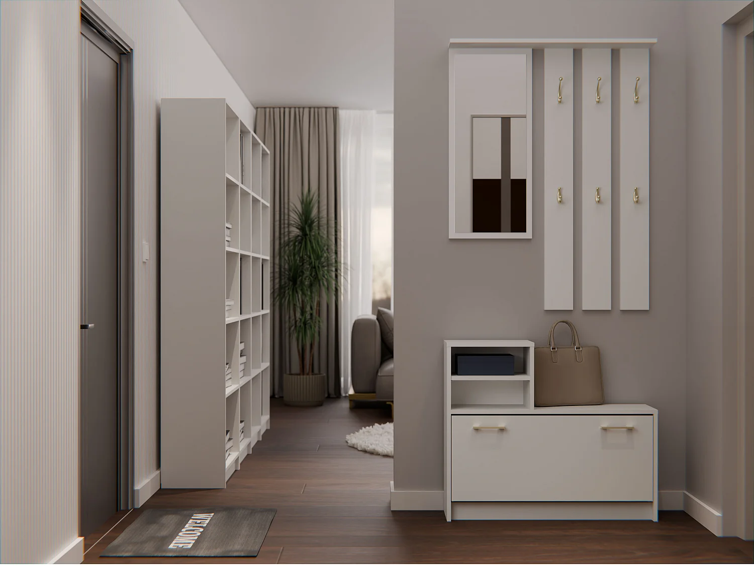 Mobile ingresso con specchio 85x180 cm beige MIT1