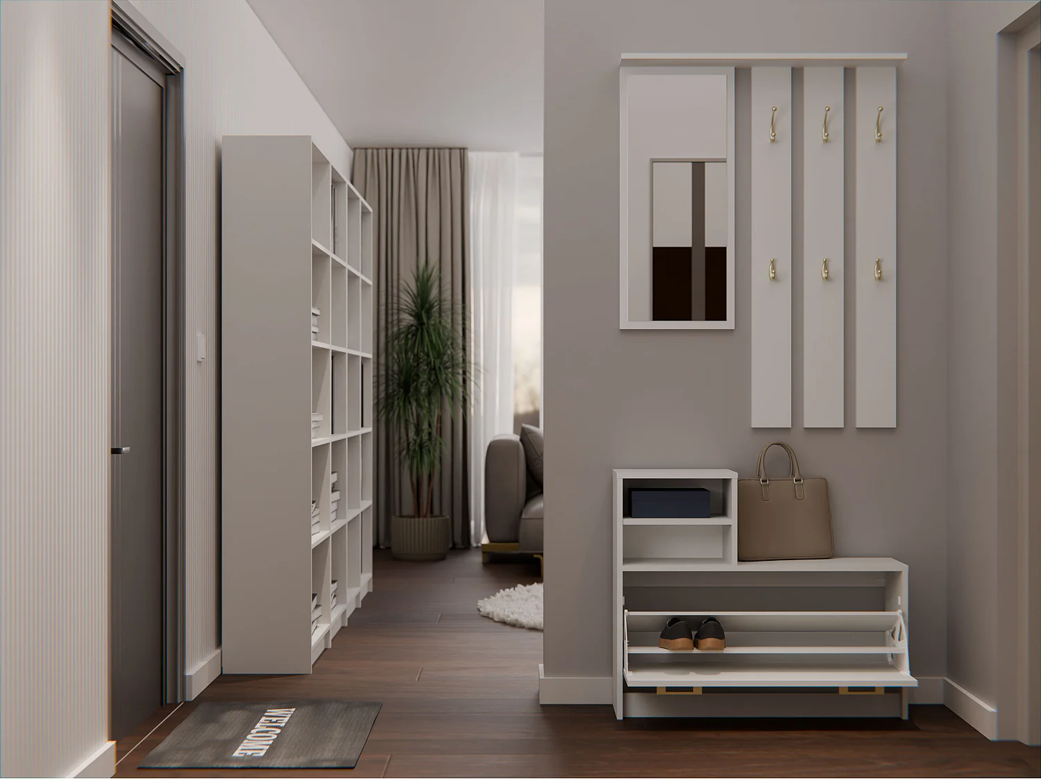 Mobile ingresso con specchio 85x180 cm beige MIT1