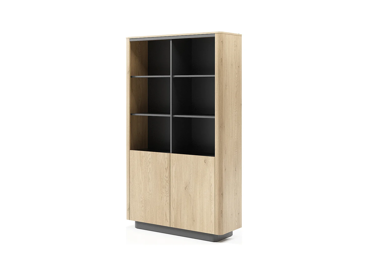 Libreria moderna 113x190 cm con 6 vani a giorno in rovere e nero LBLK2