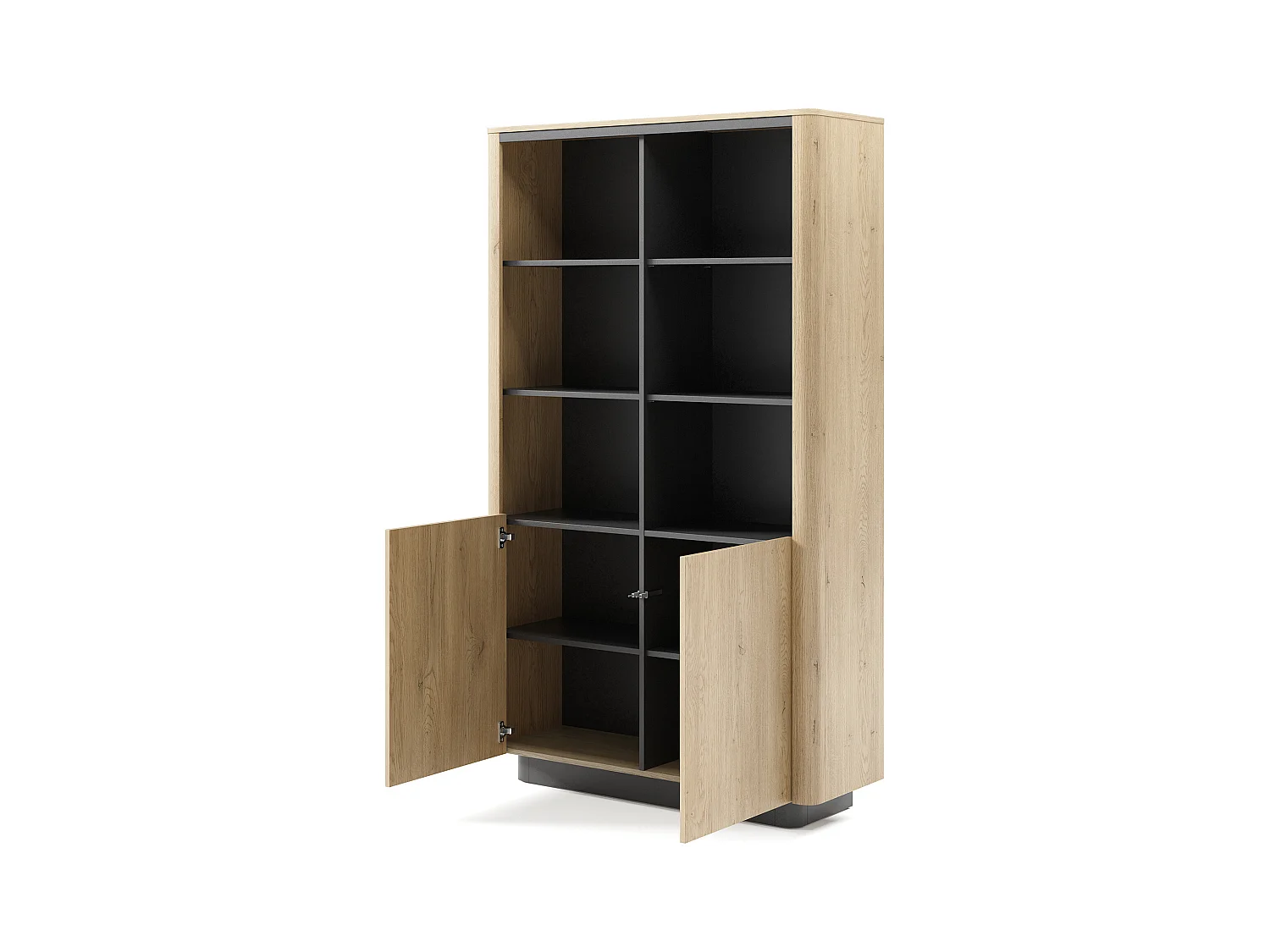 Libreria moderna 113x190 cm con 6 vani a giorno in rovere e nero LBLK2