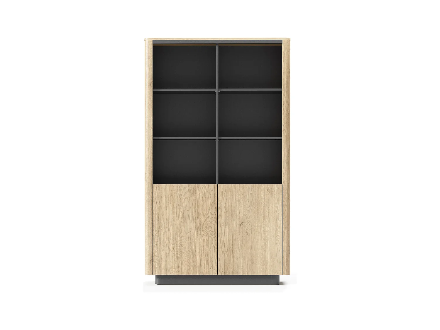 Libreria moderna 113x190 cm con 6 vani a giorno in rovere e nero LBLK2