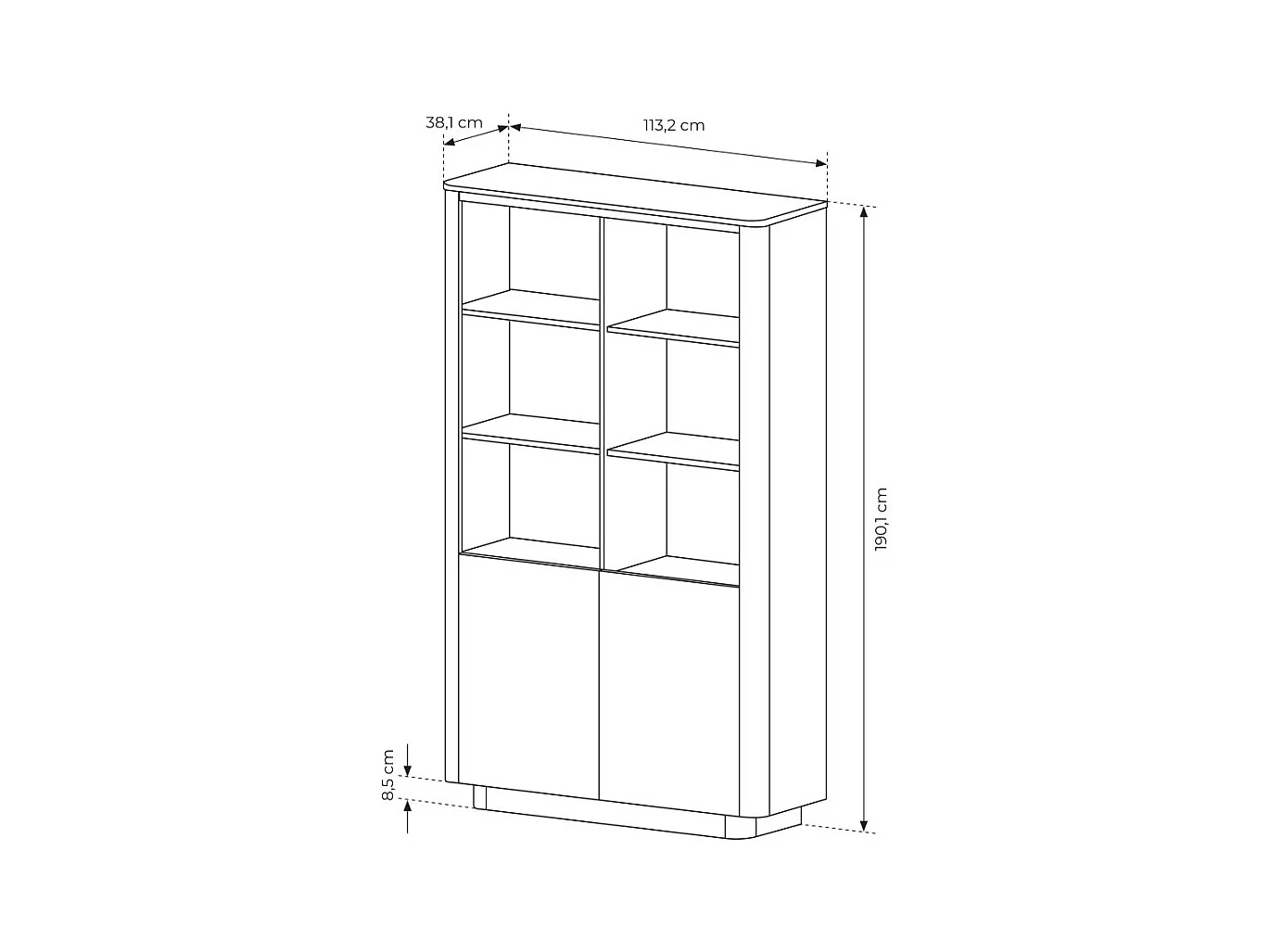 Libreria moderna 113x190 cm con 6 vani a giorno in rovere e nero LBLK2