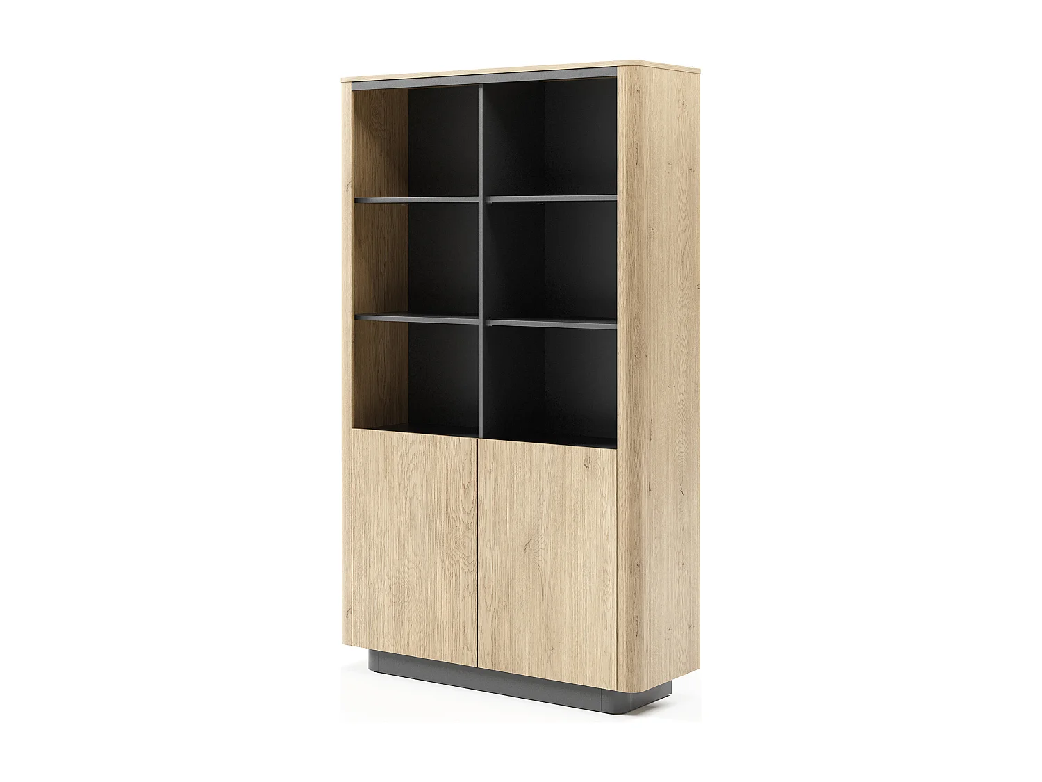 Libreria moderna 113x190 cm con 6 vani a giorno in rovere e nero LBLK2