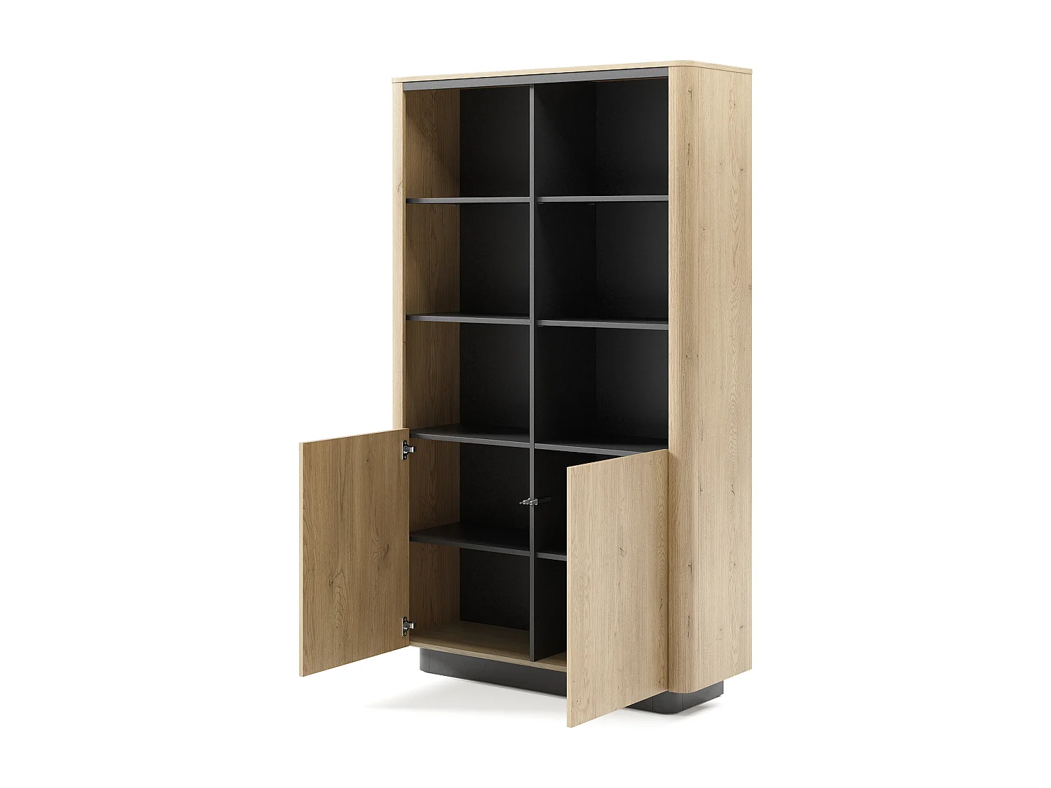 Libreria moderna 113x190 cm con 6 vani a giorno in rovere e nero LBLK2