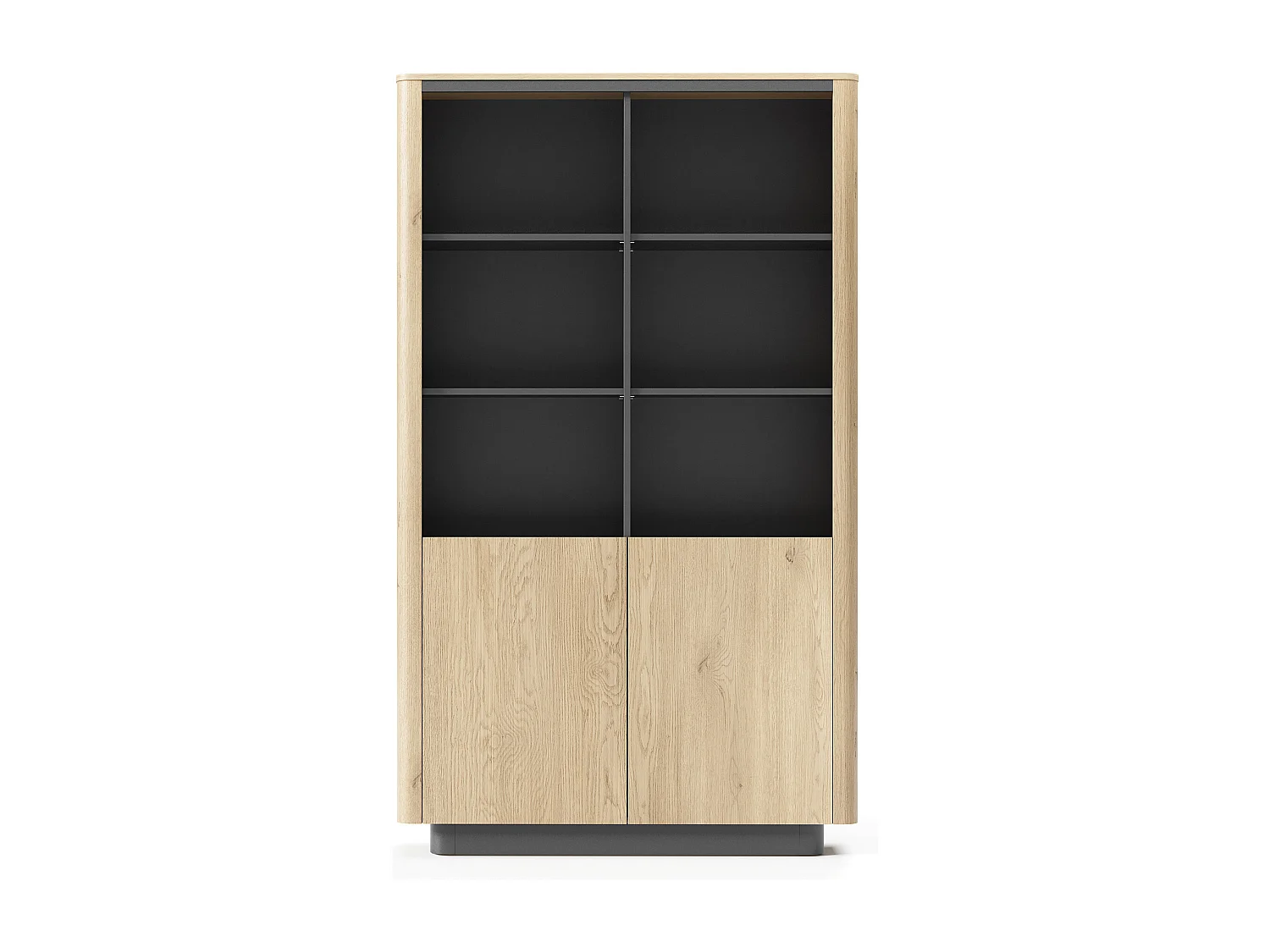 Libreria moderna 113x190 cm con 6 vani a giorno in rovere e nero LBLK2