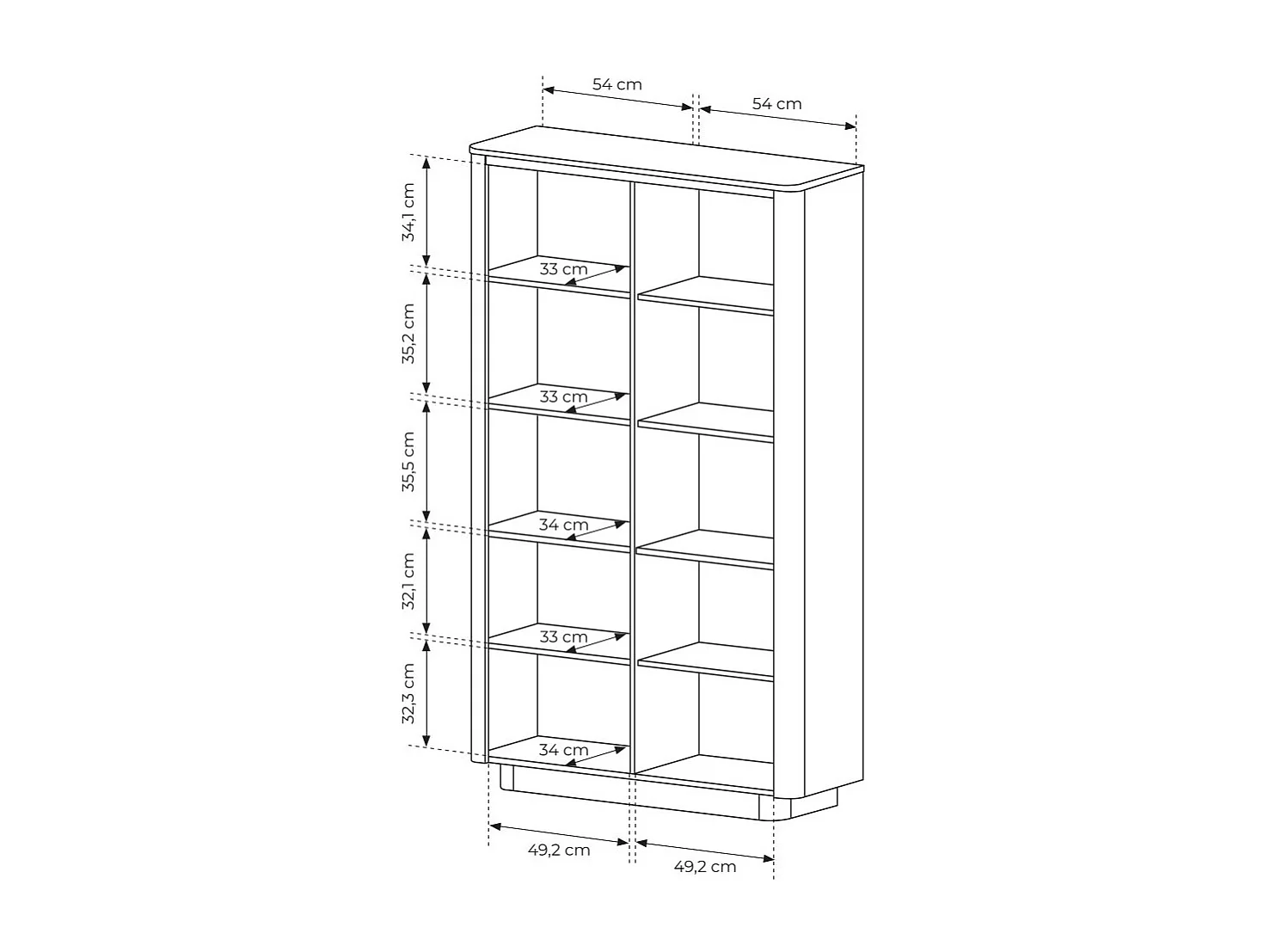 Libreria moderna 113x190 cm con 6 vani a giorno in rovere e nero LBLK2