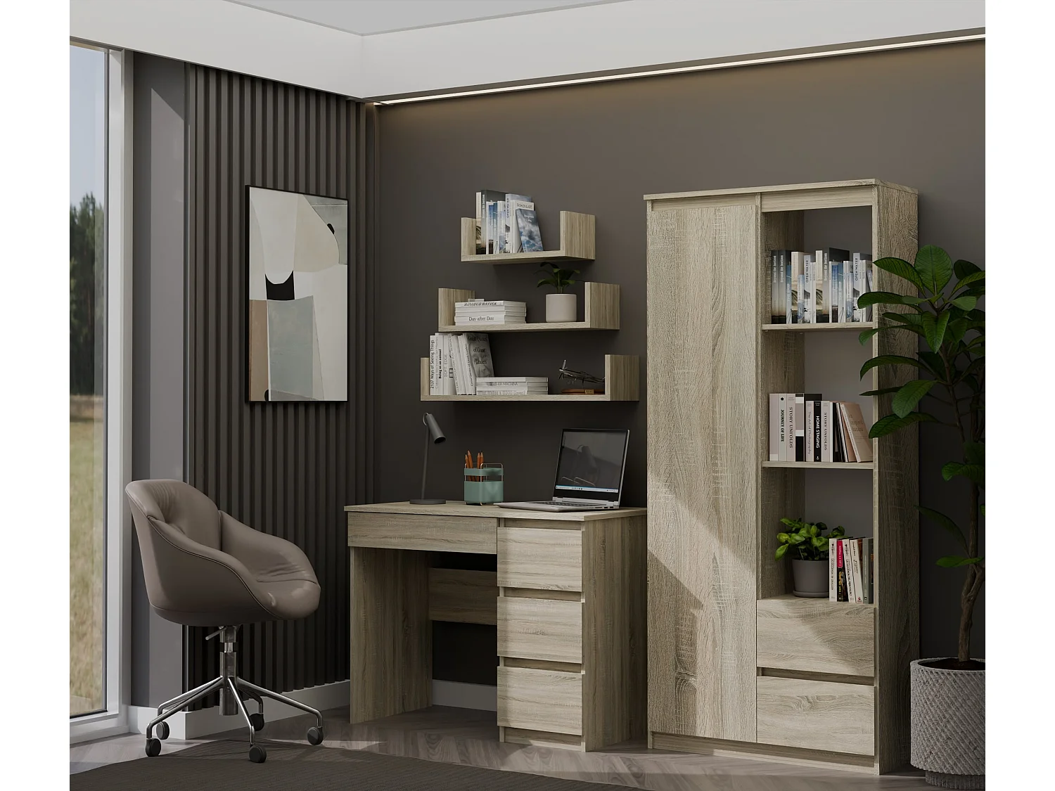 Scrivania moderna con cassetti a destra 98x76x51 cm rovere chiaro SCT4