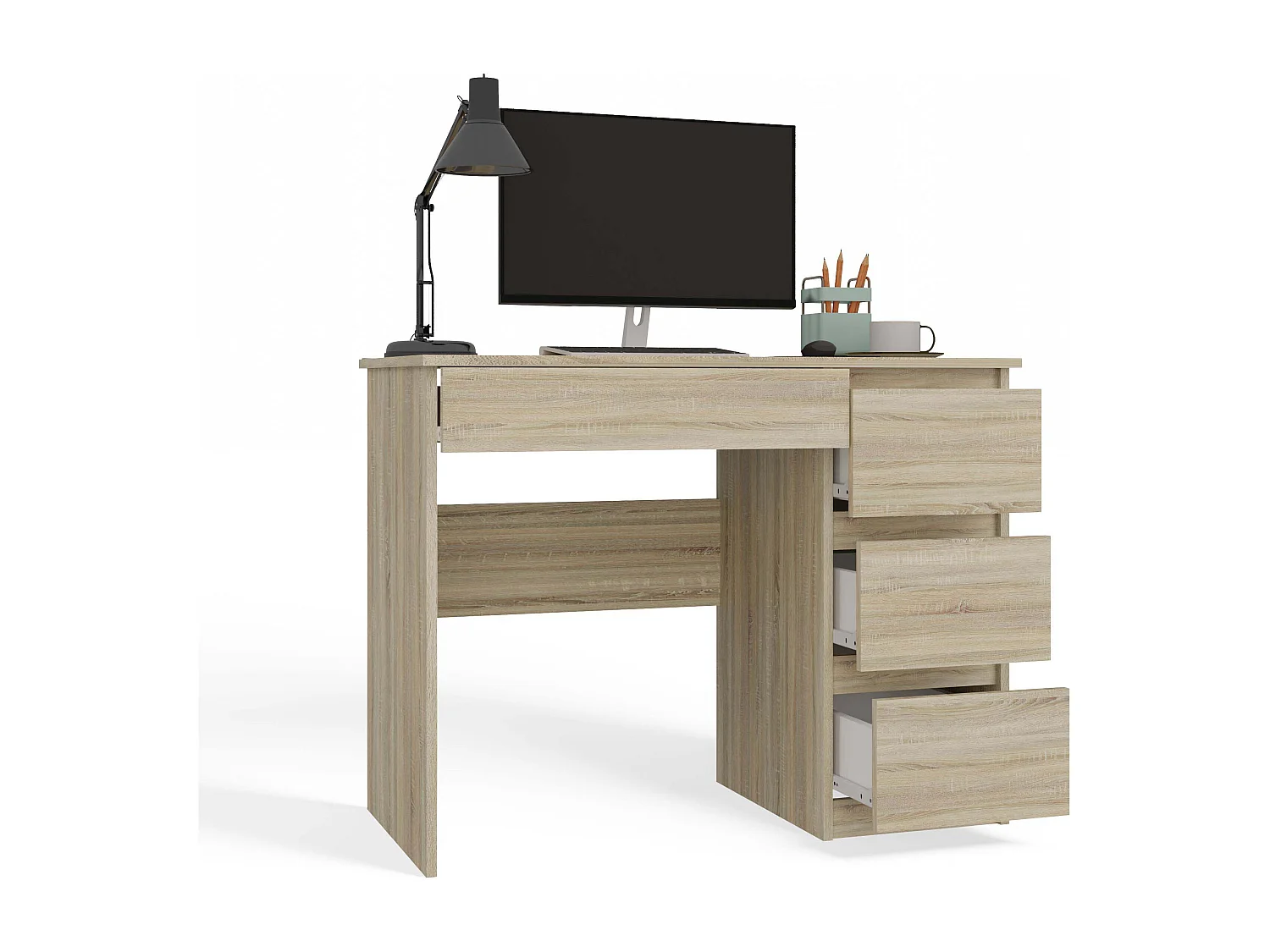 Scrivania moderna con cassetti a destra 98x76x51 cm rovere chiaro SCT4