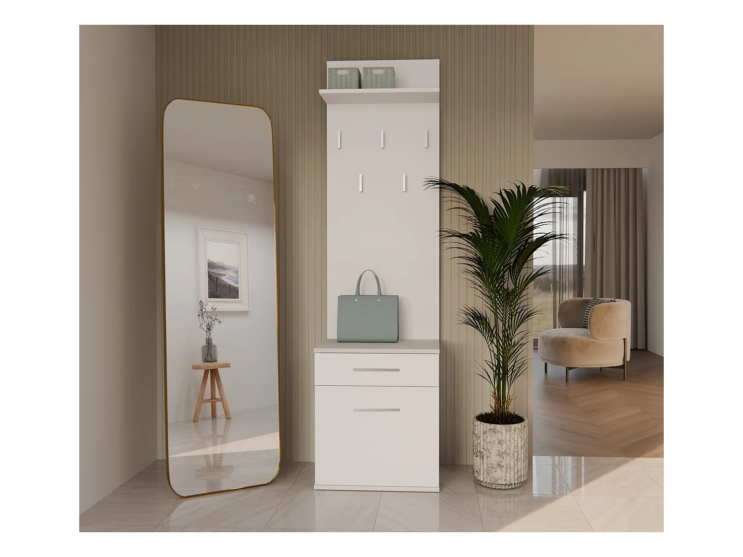 Appendiabiti con scarpiera moderno bianco MIT8