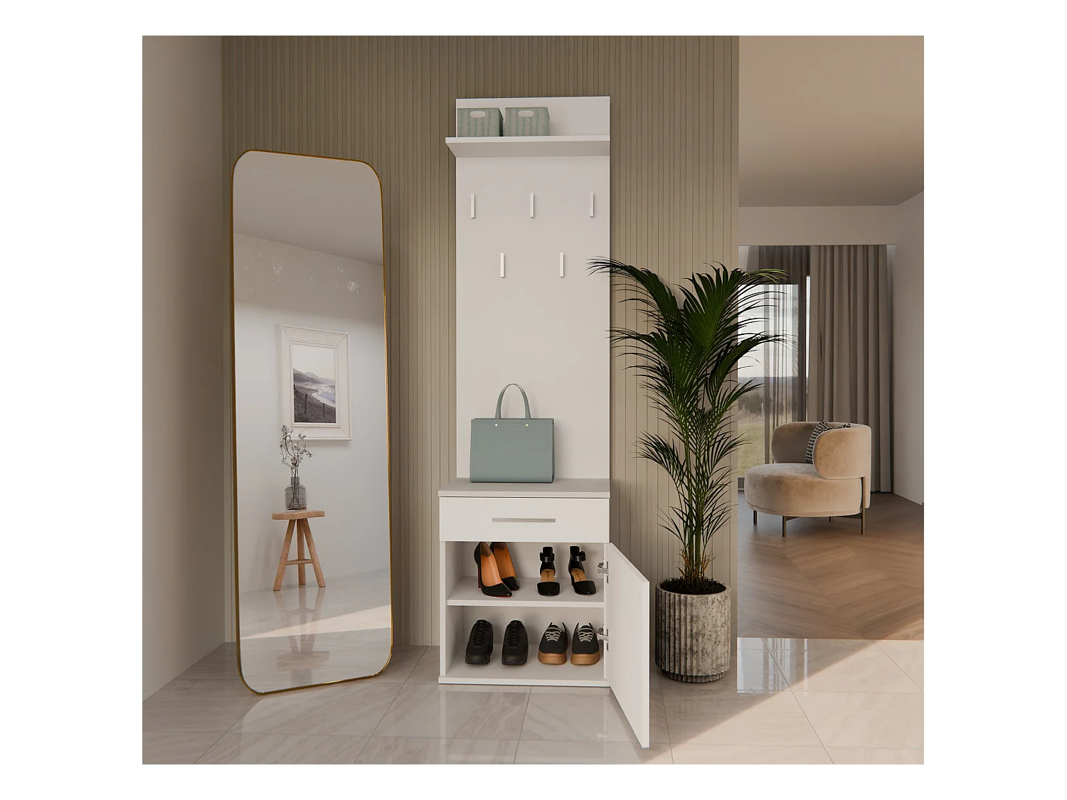 Appendiabiti con scarpiera moderno bianco MIT8