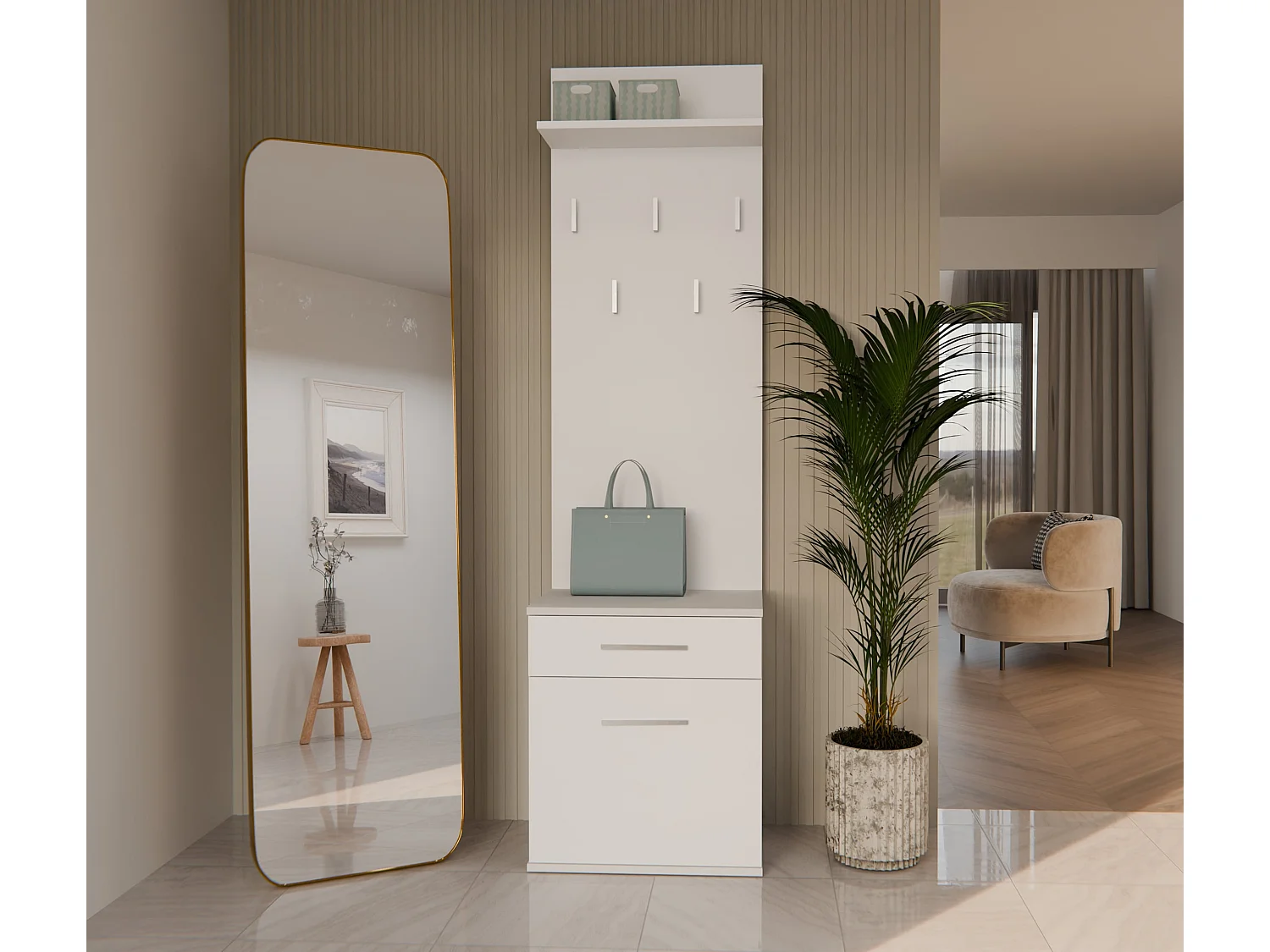 Appendiabiti con scarpiera moderno bianco MIT8