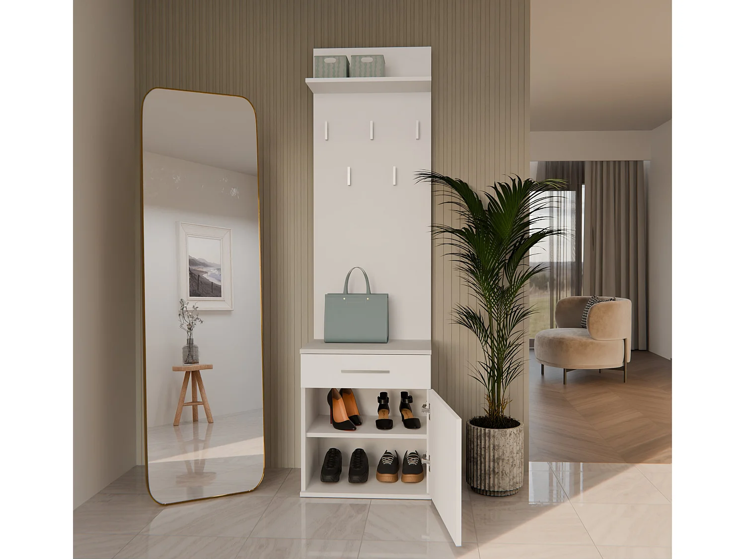 Appendiabiti con scarpiera moderno bianco MIT8