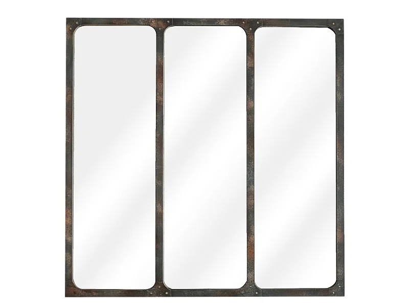 Miroir carré 3 bandes métal rouillé 70x70cm
