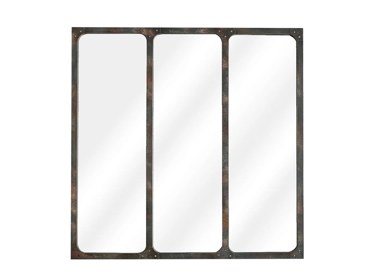 Miroir carré 3 bandes métal rouillé 70x70cm