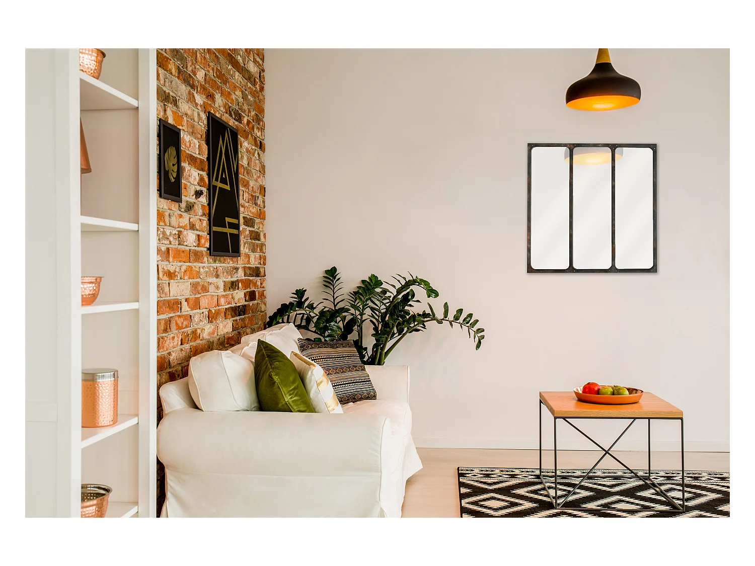 Miroir carré 3 bandes métal rouillé 70x70cm