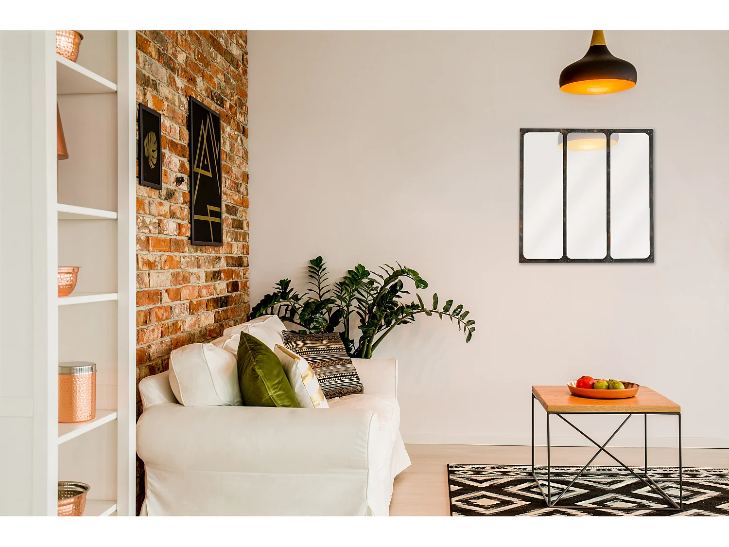 Miroir carré 3 bandes métal rouillé 70x70cm