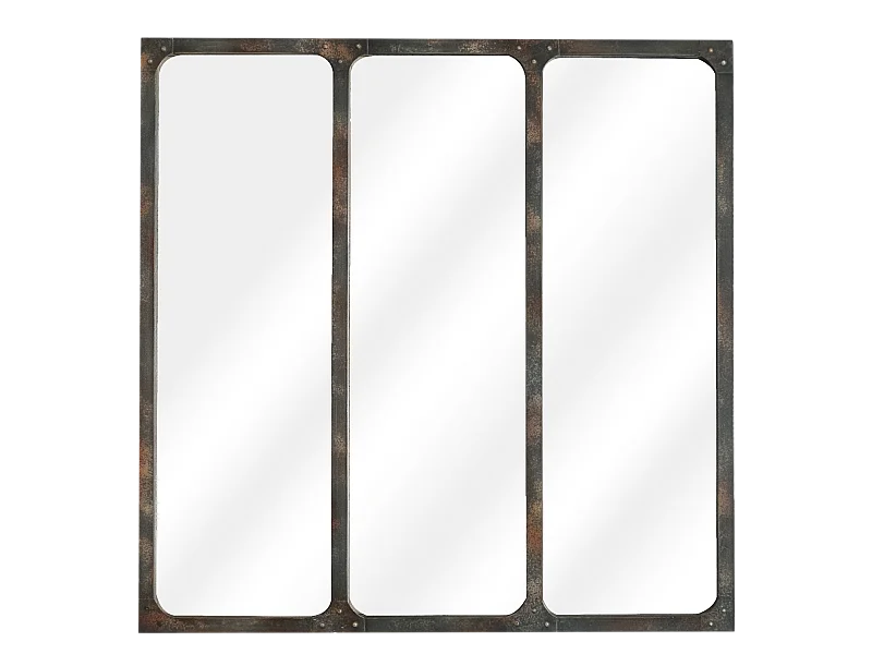 Miroir carré 3 bandes métal rouillé 70x70cm