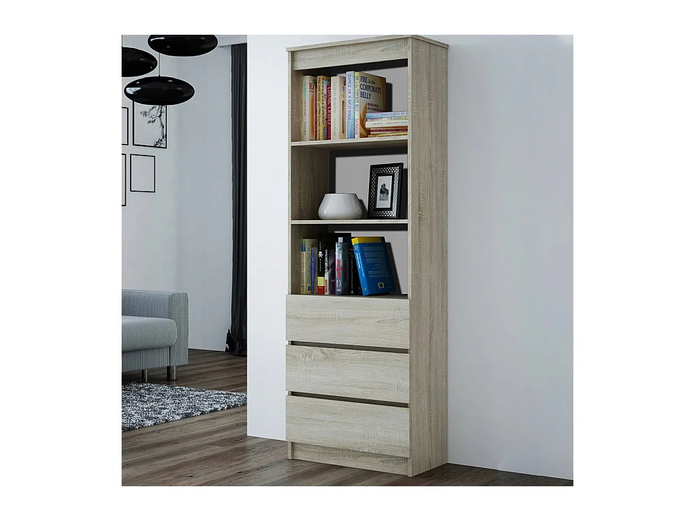 Libreria moderna 60x180x35 cm con cassetti rovere chiaro LBT6
