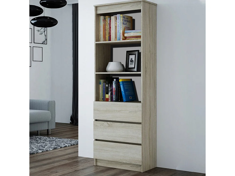 Libreria moderna 60x180x35 cm con cassetti rovere chiaro LBT6