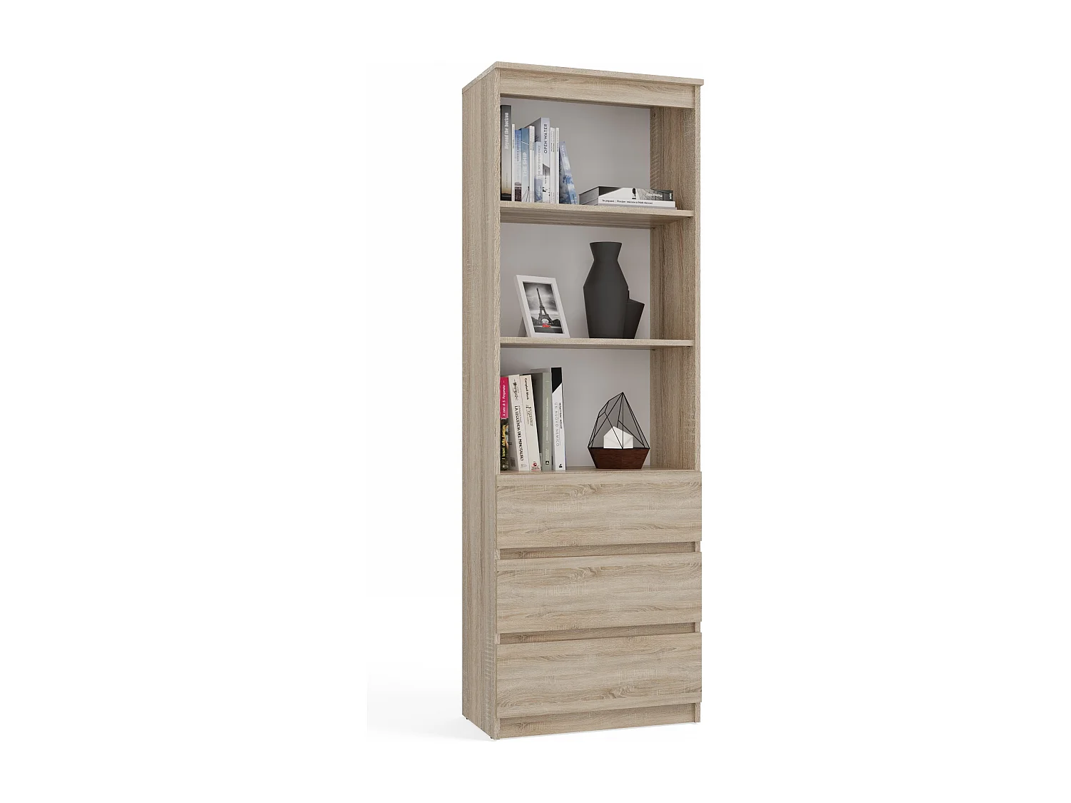 Libreria moderna 60x180x35 cm con cassetti rovere chiaro LBT6